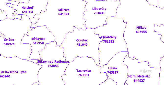 Katastrální mapa Oplotec - přehledová mapa katastrálního území