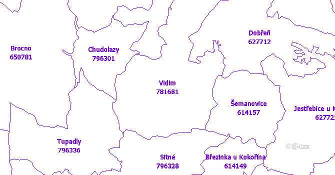 Katastrální mapa Vidim - přehledová mapa katastrálního území
