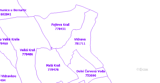 Katastrální mapa Vidnava - přehledová mapa katastrálního území