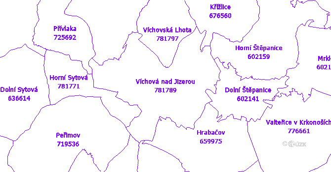 Katastrální mapa Víchová nad Jizerou - přehledová mapa katastrálního území