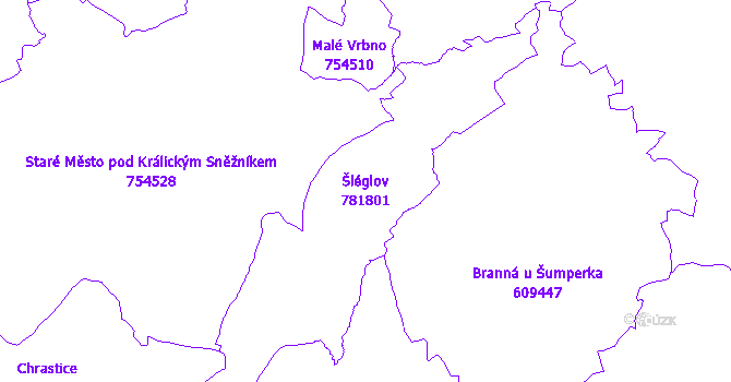 Katastrální mapa Šléglov - přehledová mapa katastrálního území