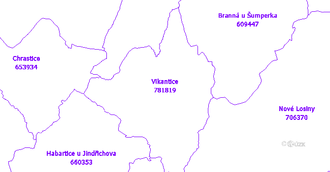 Katastrální mapa Vikantice - přehledová mapa katastrálního území