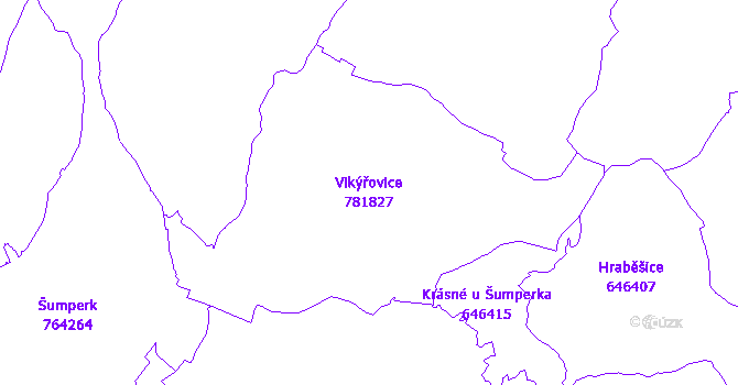 Katastrální mapa Vikýřovice - přehledová mapa katastrálního území