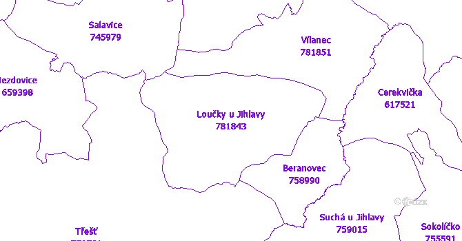 Katastrální mapa Loučky u Jihlavy - přehledová mapa katastrálního území