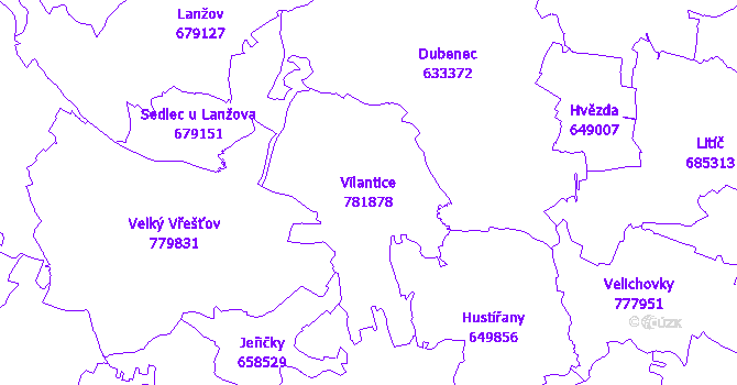 Katastrální mapa Vilantice - přehledová mapa katastrálního území
