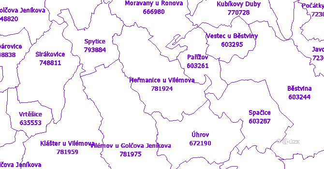 Katastrální mapa Heřmanice u Vilémova - přehledová mapa katastrálního území