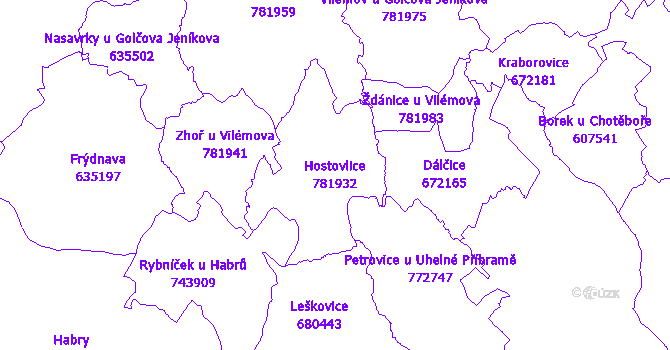 Katastrální mapa Hostovlice - přehledová mapa katastrálního území