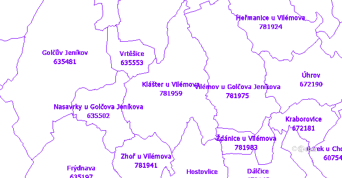 Katastrální mapa Klášter u Vilémova - přehledová mapa katastrálního území