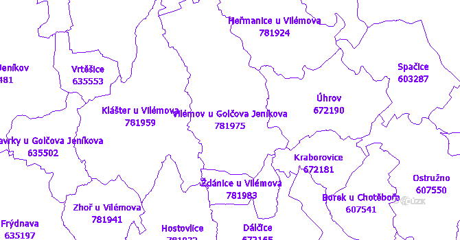 Katastrální mapa Vilémov u Golčova Jeníkova - přehledová mapa katastrálního území