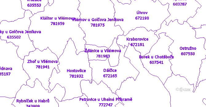 Katastrální mapa Ždánice u Vilémova - přehledová mapa katastrálního území