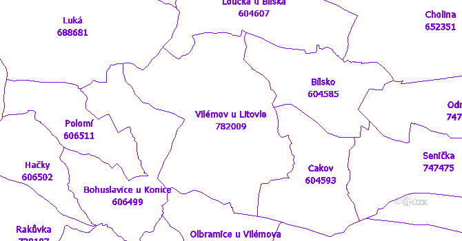 Katastrální mapa Vilémov u Litovle - přehledová mapa katastrálního území