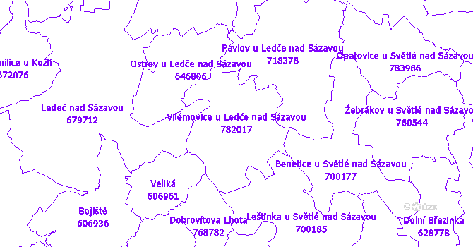 Katastrální mapa Vilémovice u Ledče nad Sázavou - přehledová mapa katastrálního území