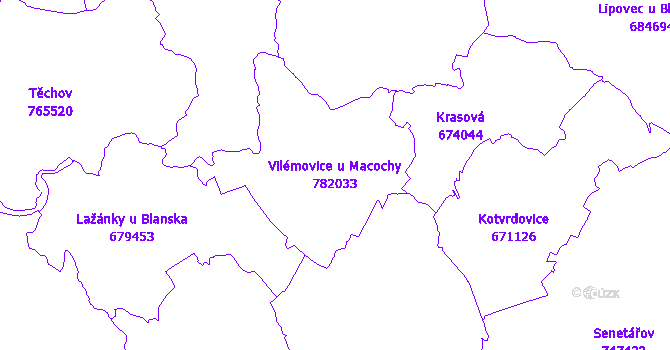 Katastrální mapa Vilémovice u Macochy - přehledová mapa katastrálního území