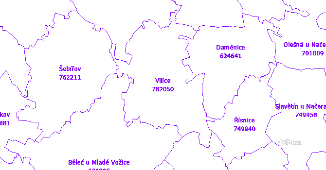 Katastrální mapa Vilice - přehledová mapa katastrálního území