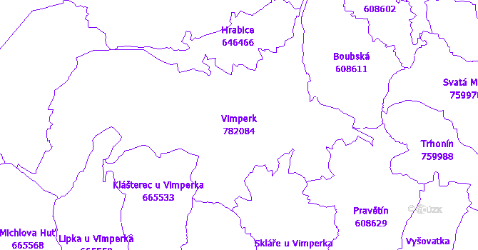 Katastrální mapa Vimperk - přehledová mapa katastrálního území