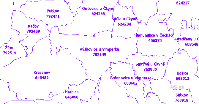Katastrální mapa Výškovice u Vimperka