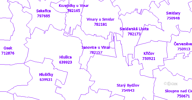 Katastrální mapa Janovice u Vinar - přehledová mapa katastrálního území