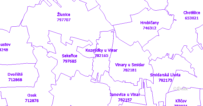 Katastrální mapa Kozojídky u Vinar - přehledová mapa katastrálního území