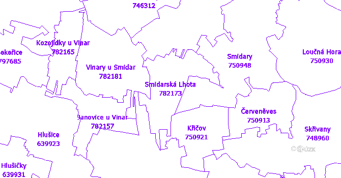 Katastrální mapa Smidarská Lhota - přehledová mapa katastrálního území