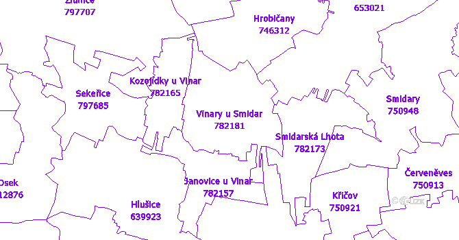 Katastrální mapa Vinary u Smidar - přehledová mapa katastrálního území