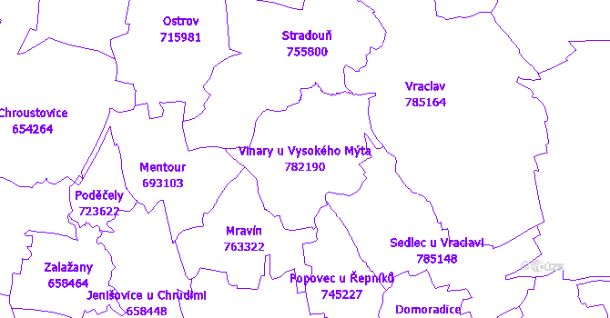 Katastrální mapa Vinary u Vysokého Mýta - přehledová mapa katastrálního území