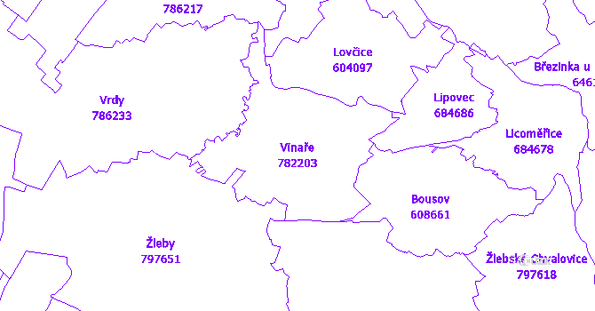 Katastrální mapa Vinaře - přehledová mapa katastrálního území