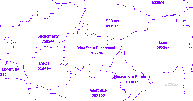 Katastrální mapa Vinařice u Suchomast