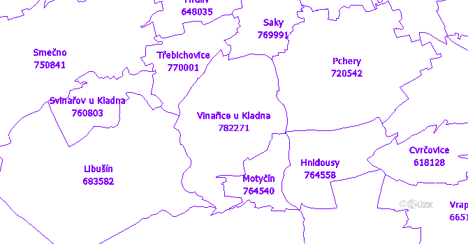 Katastrální mapa Vinařice u Kladna - přehledová mapa katastrálního území