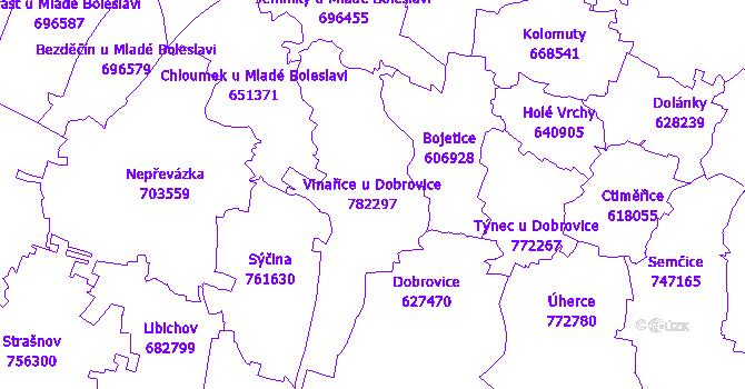 Katastrální mapa Vinařice u Dobrovice - přehledová mapa katastrálního území