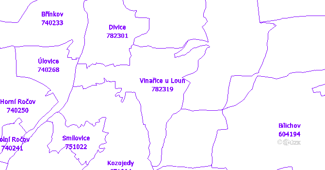 Katastrální mapa Vinařice u Loun - přehledová mapa katastrálního území