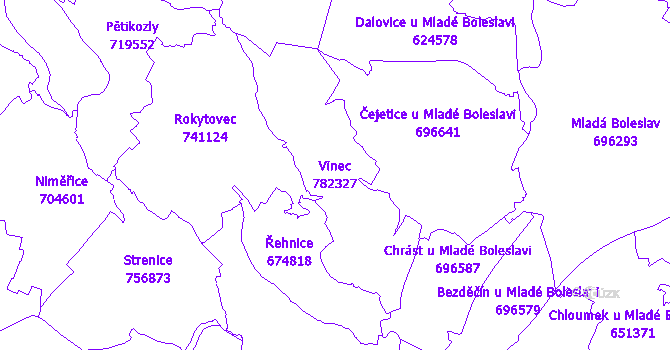 Katastrální mapa Vinec - přehledová mapa katastrálního území