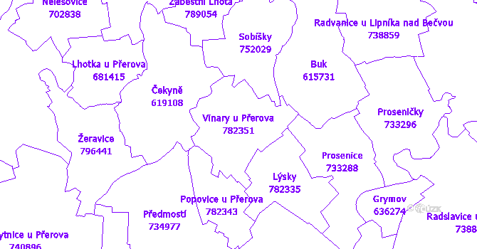 Katastrální mapa Vinary u Přerova