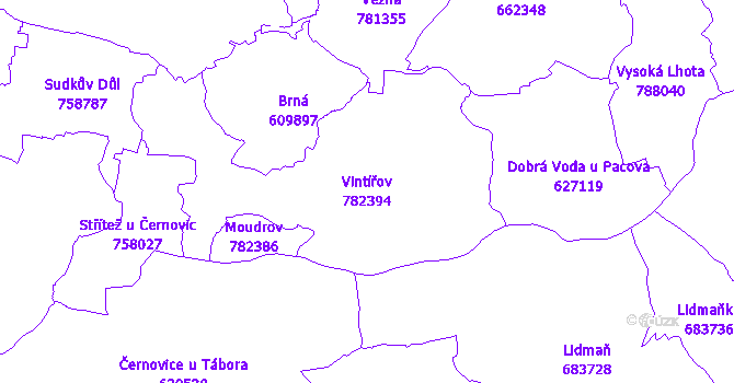 Katastrální mapa Vintířov - přehledová mapa katastrálního území