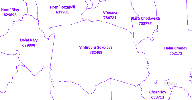Katastrální mapa Vintířov u Sokolova - přehledová mapa katastrálního území