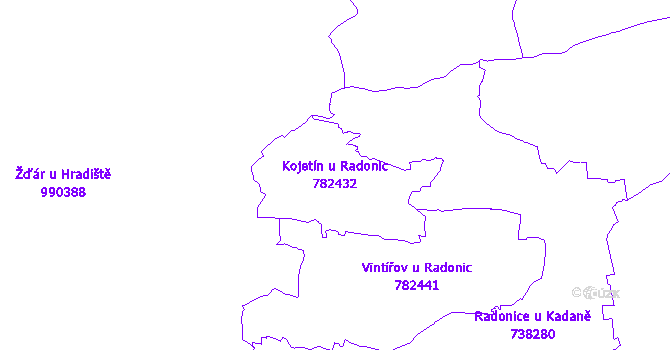 Katastrální mapa Kojetín u Radonic - přehledová mapa katastrálního území