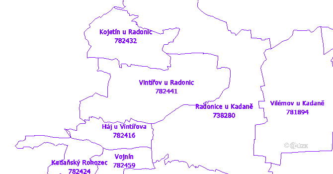 Katastrální mapa Vintířov u Radonic - přehledová mapa katastrálního území