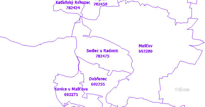Katastrální mapa Sedlec u Radonic - přehledová mapa katastrálního území