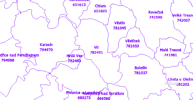 Katastrální mapa Vír - přehledová mapa katastrálního území