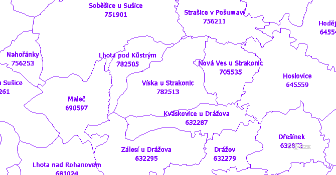 Katastrální mapa Víska u Strakonic - přehledová mapa katastrálního území