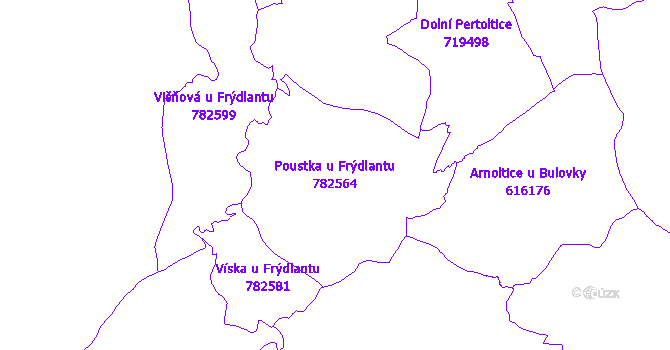 Katastrální mapa Poustka u Frýdlantu - přehledová mapa katastrálního území