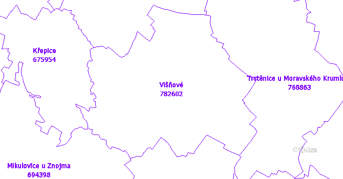 Katastrální mapa Višňové - přehledová mapa katastrálního území