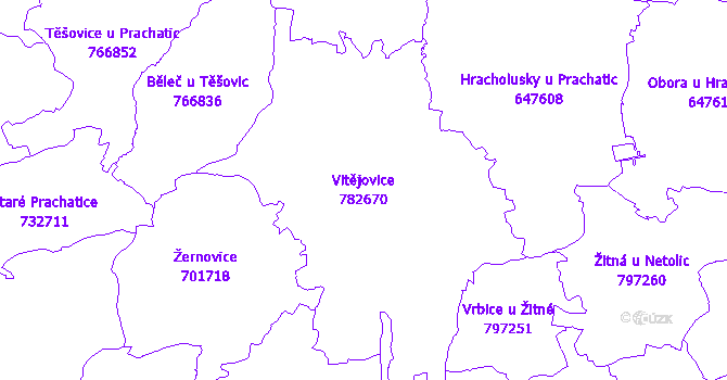 Katastrální mapa Vitějovice - přehledová mapa katastrálního území