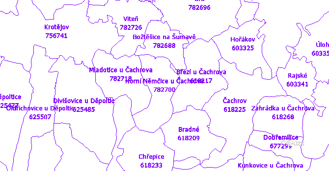 Katastrální mapa Horní Němčice u Čachrova - přehledová mapa katastrálního území