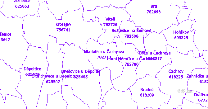 Katastrální mapa Mladotice u Čachrova - přehledová mapa katastrálního území