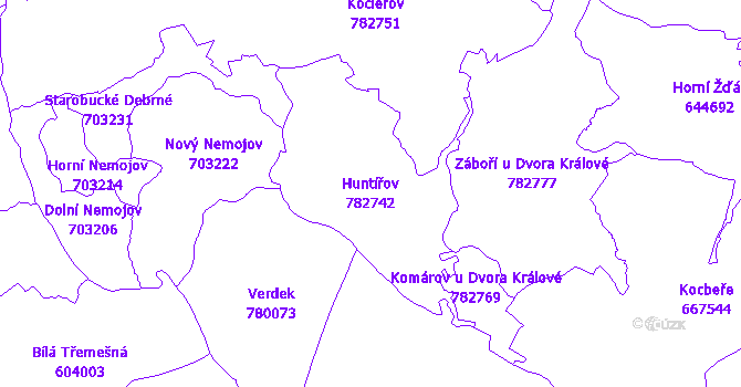 Katastrální mapa Huntířov - přehledová mapa katastrálního území