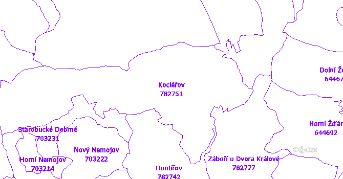 Katastrální mapa Kocléřov - přehledová mapa katastrálního území