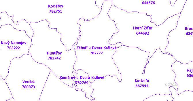 Katastrální mapa Záboří u Dvora Králové - přehledová mapa katastrálního území