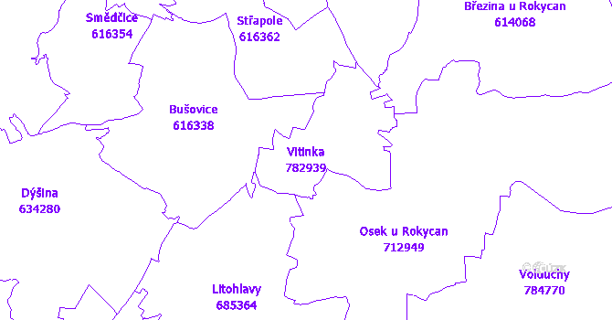 Katastrální mapa Vitinka - přehledová mapa katastrálního území