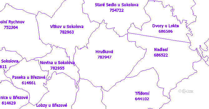 Katastrální mapa Hrušková - přehledová mapa katastrálního území