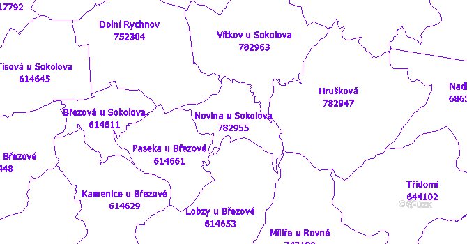 Katastrální mapa Novina u Sokolova - přehledová mapa katastrálního území